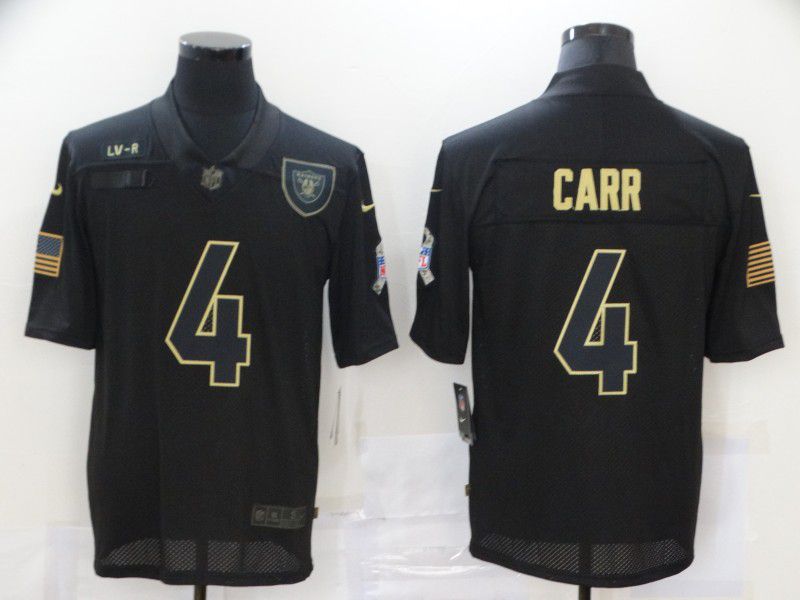 Men Oakland Raiders #4 Carr Black gold lettering 2020 Nike NFL Jersey->carolina panthers->NFL Jersey